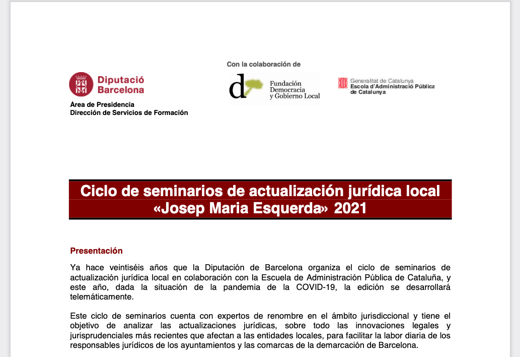 Ciclo de seminarios de actualización jurídica local Josep Maria Esquerda 2021